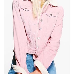 Slim fit Borg Collar Cord Jacket in Pink